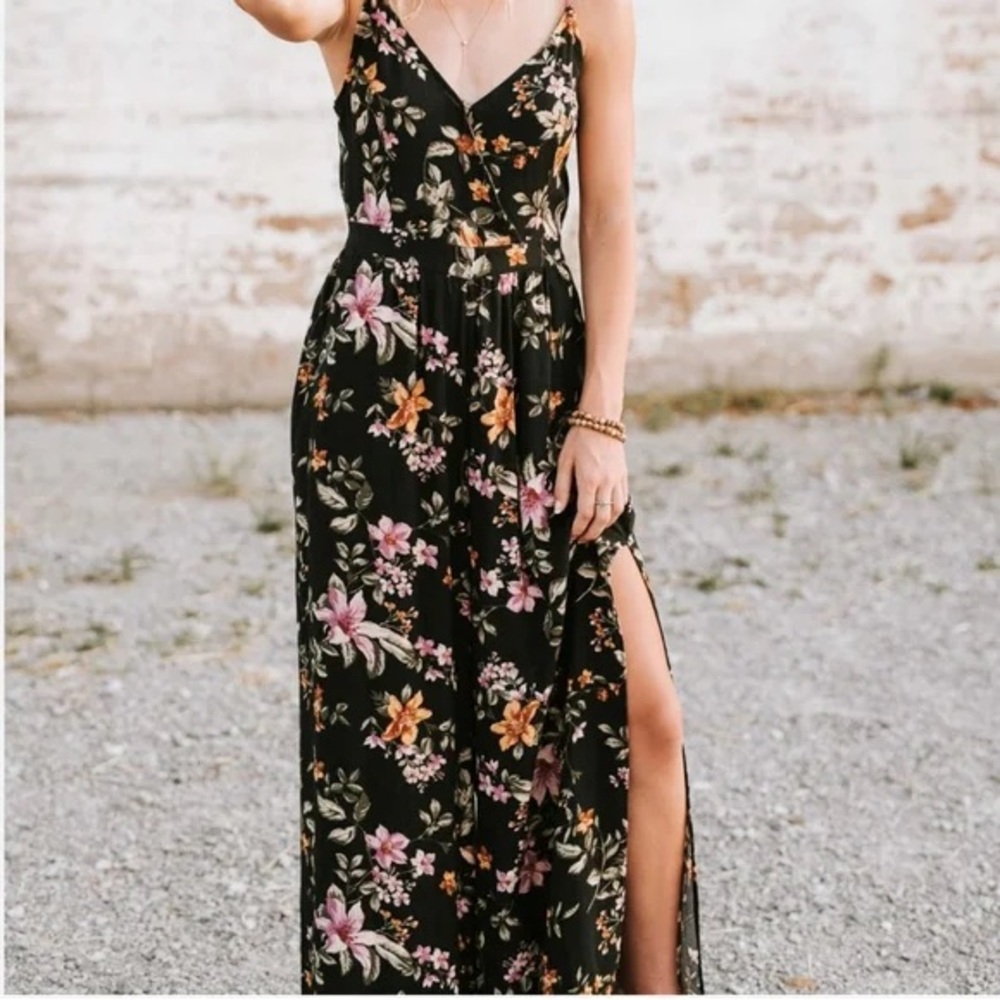 American Eagle Outfitters Romper Jumpsuit Culotte Floral FALL Crepe XS BOHO VNec - Picture 2 of 3